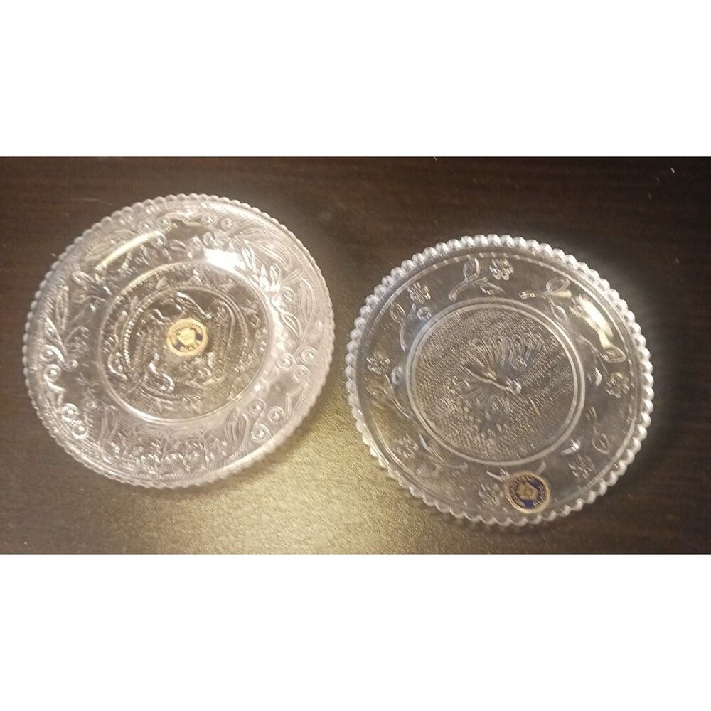 2 Westmorland Glass Clear Sandwich Plates 3 1/2 " with labels